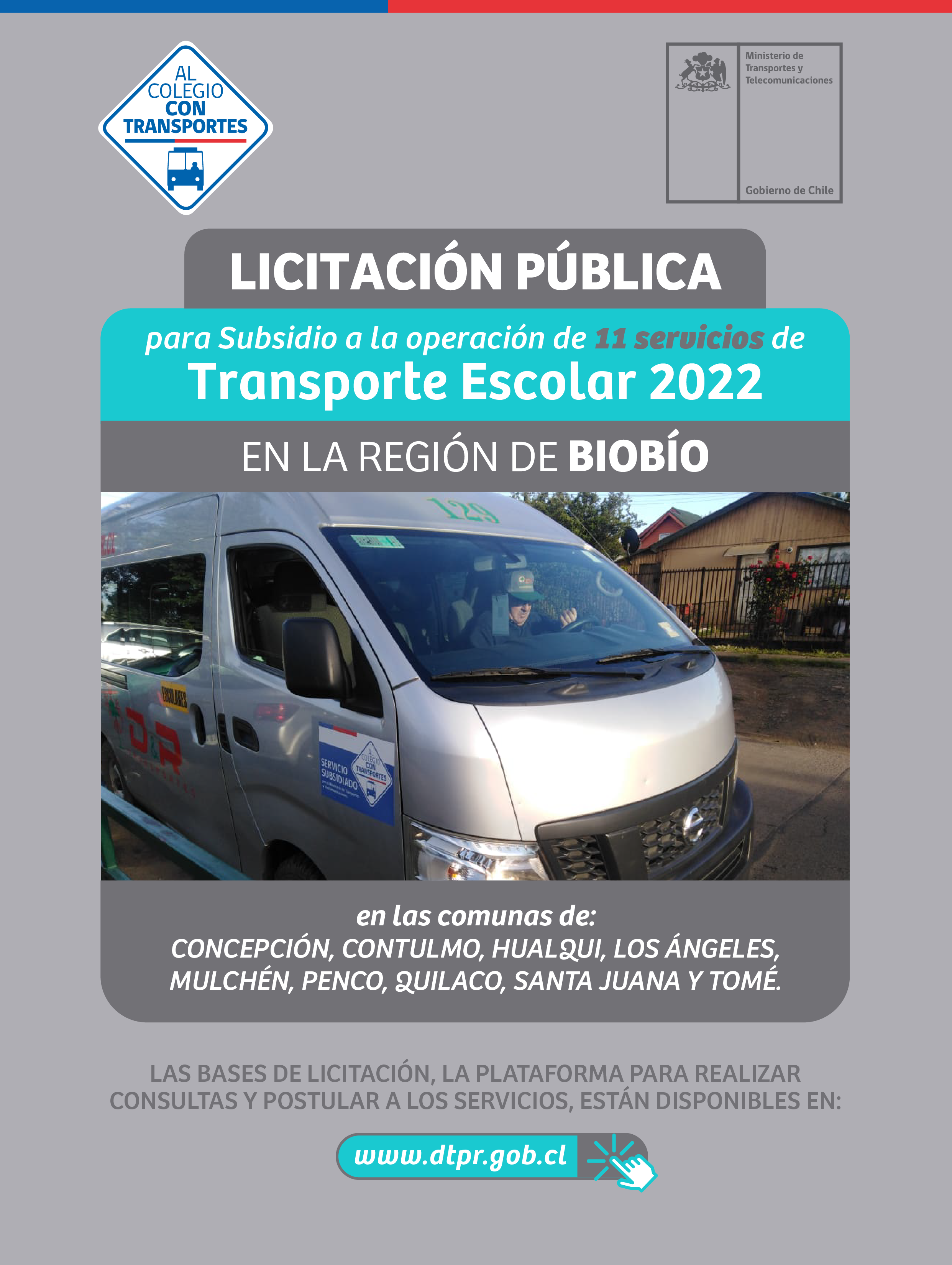 MTT abre licitación de 11 servicios de transporte gratuito que beneficia a más de 800 escolares de la Región del Biobío