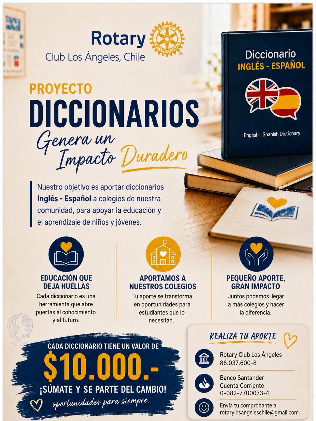 Rotary Club Los Ángeles, Chile Impulsa el Proyecto "Diccionarios: Genera un Impacto Duradero"
