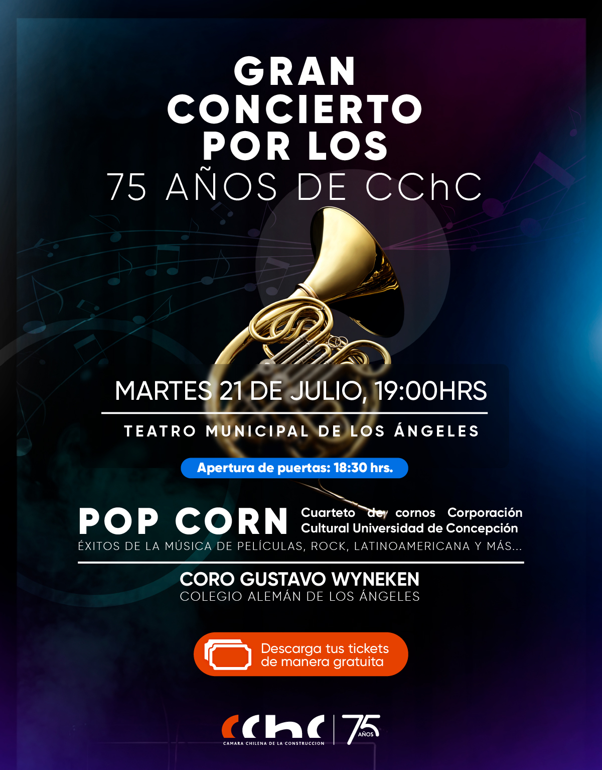 La Cámara Chilena de la Construcción Los Ángeles celebra los 75 años del gremio con un gran concierto abierto a la comunidad