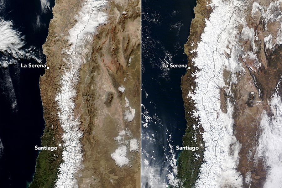 NASA publica imágenes satelitales de las fuertes nevadas que afectaron al país tras el paso de diversos sistemas frontales