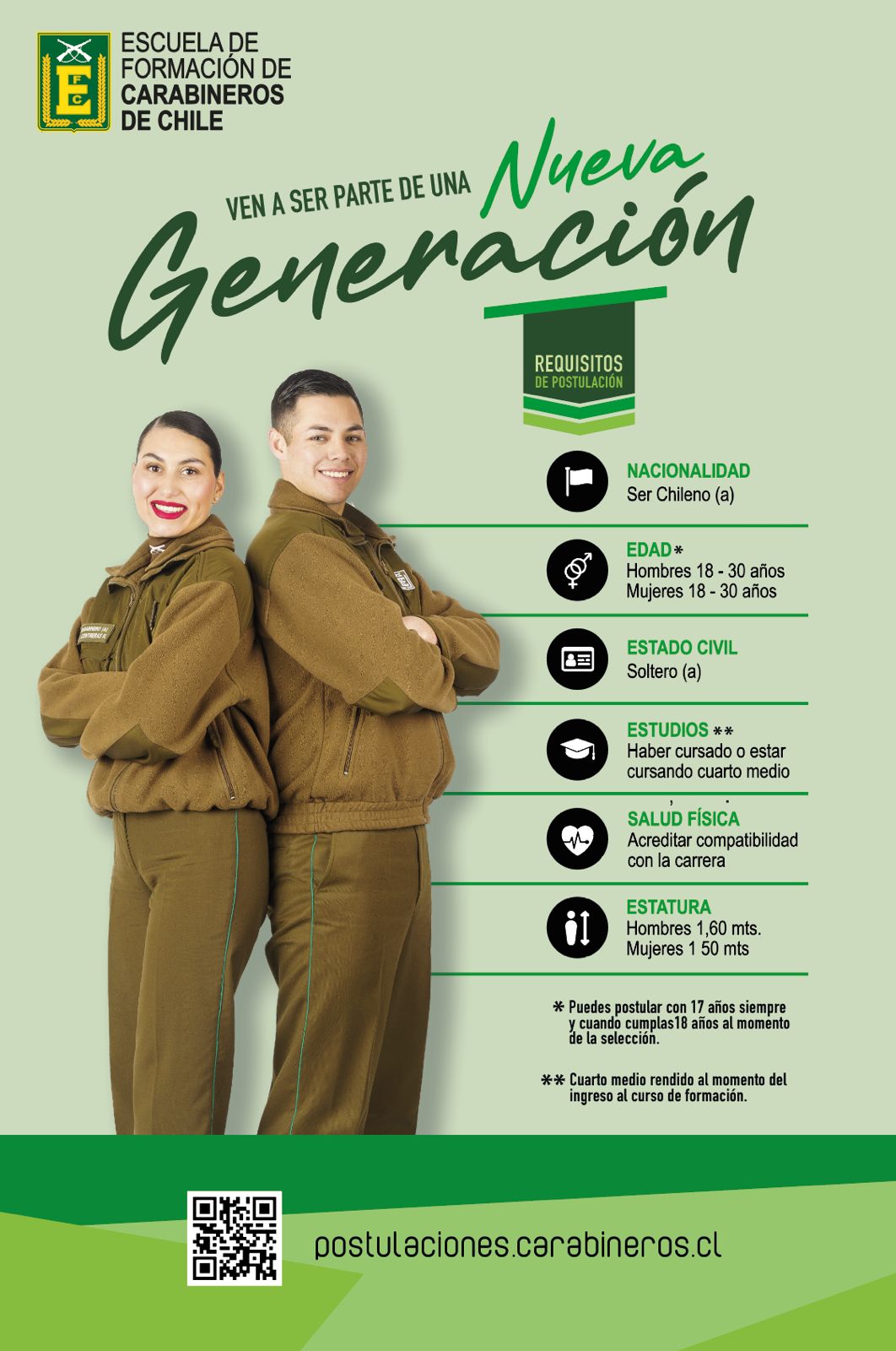 ¡Sé parte de la Institución! Carabineros de Chile abre proceso de postulación para la Escuela de Formación